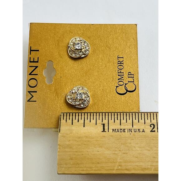 Vintage New on Card Monet Clip On Earrings Gold Tone Swirl Rhinestone JCP Huggie - Picture 10 of 15